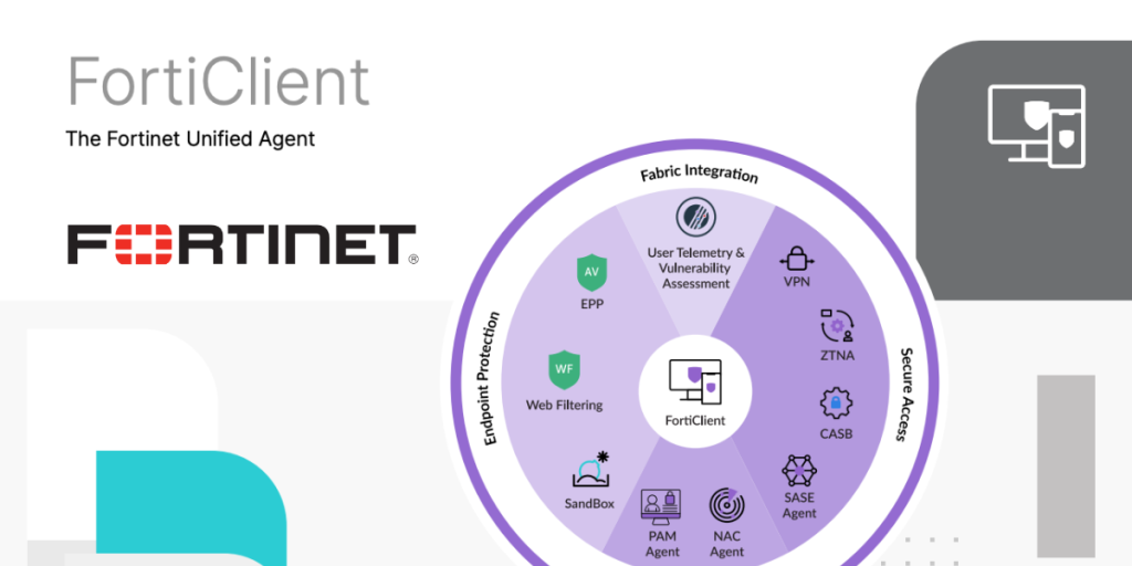 A laptop displaying Fortinet's FortiVPN dashboard.