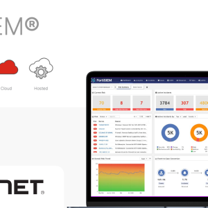 A laptop displaying Fortinet's FortiSIEM Cloud dashboard.