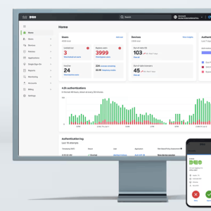 The Cisco Duo dashboard on a desktop and mobile.