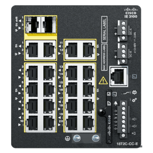 A Cisco industrial IE3100-18t2c ruggedised network switch.